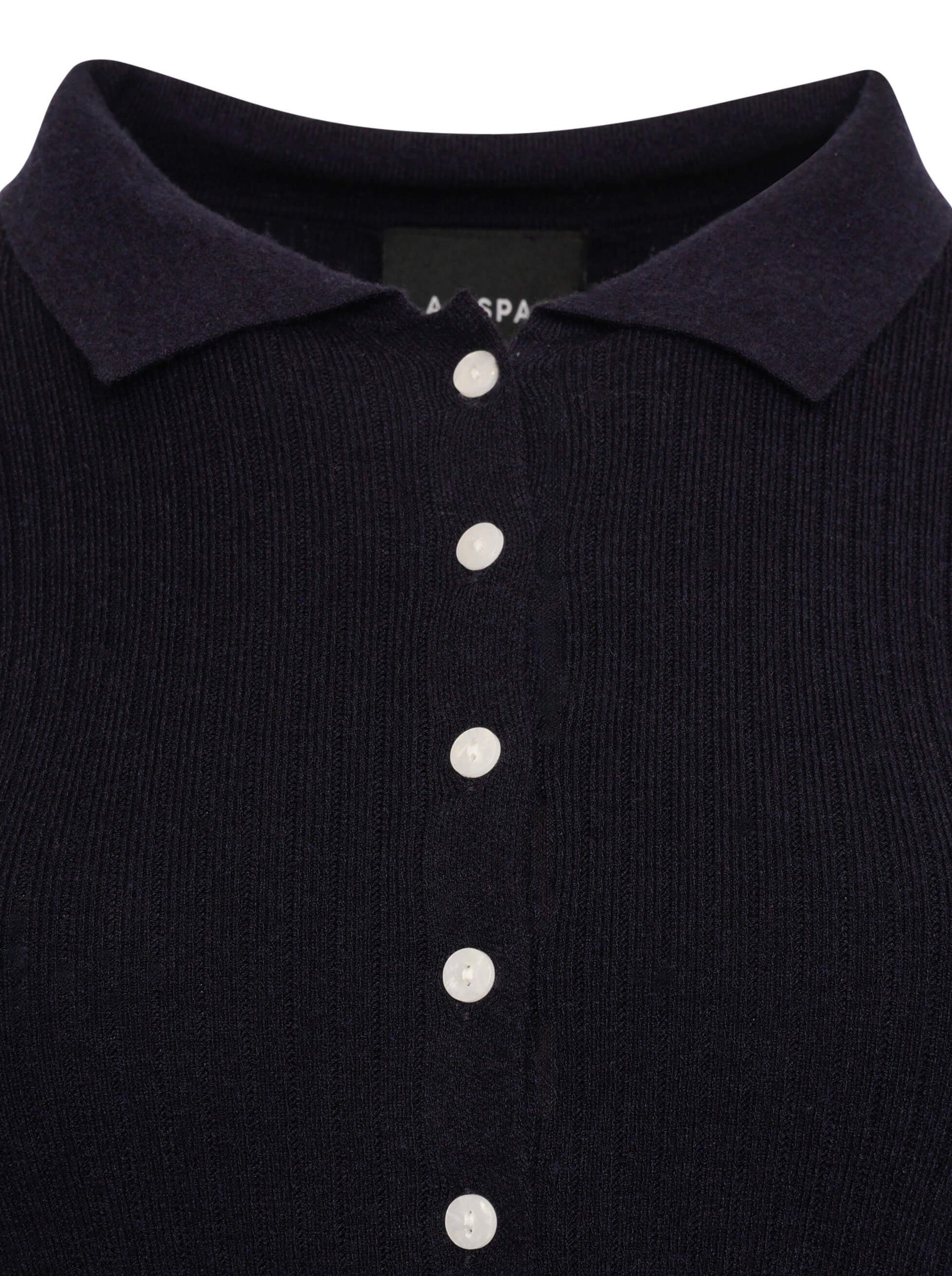 'AUSTIN' RIB KNITTED BUTTON THROUGH TOP NAVY