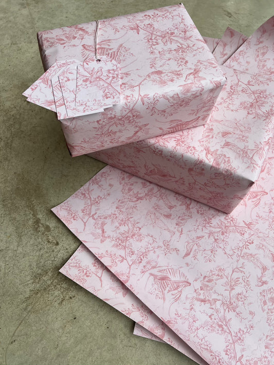 5 Signature Rose Toile Gift Wrap Sheets & 5 Tags