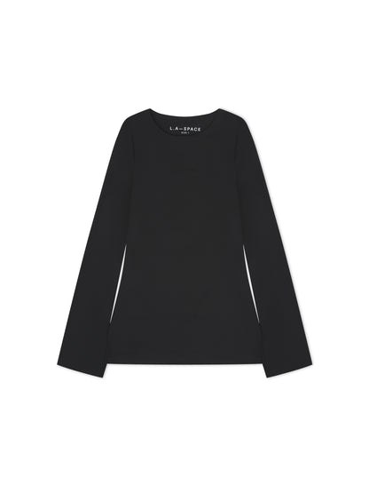 'CONNECTICUT' LONG SLEEVE ATHLEISURE TOP BLACK