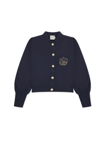 'VERITY' VARSITY BOXY FIT CARDIGAN NAVY