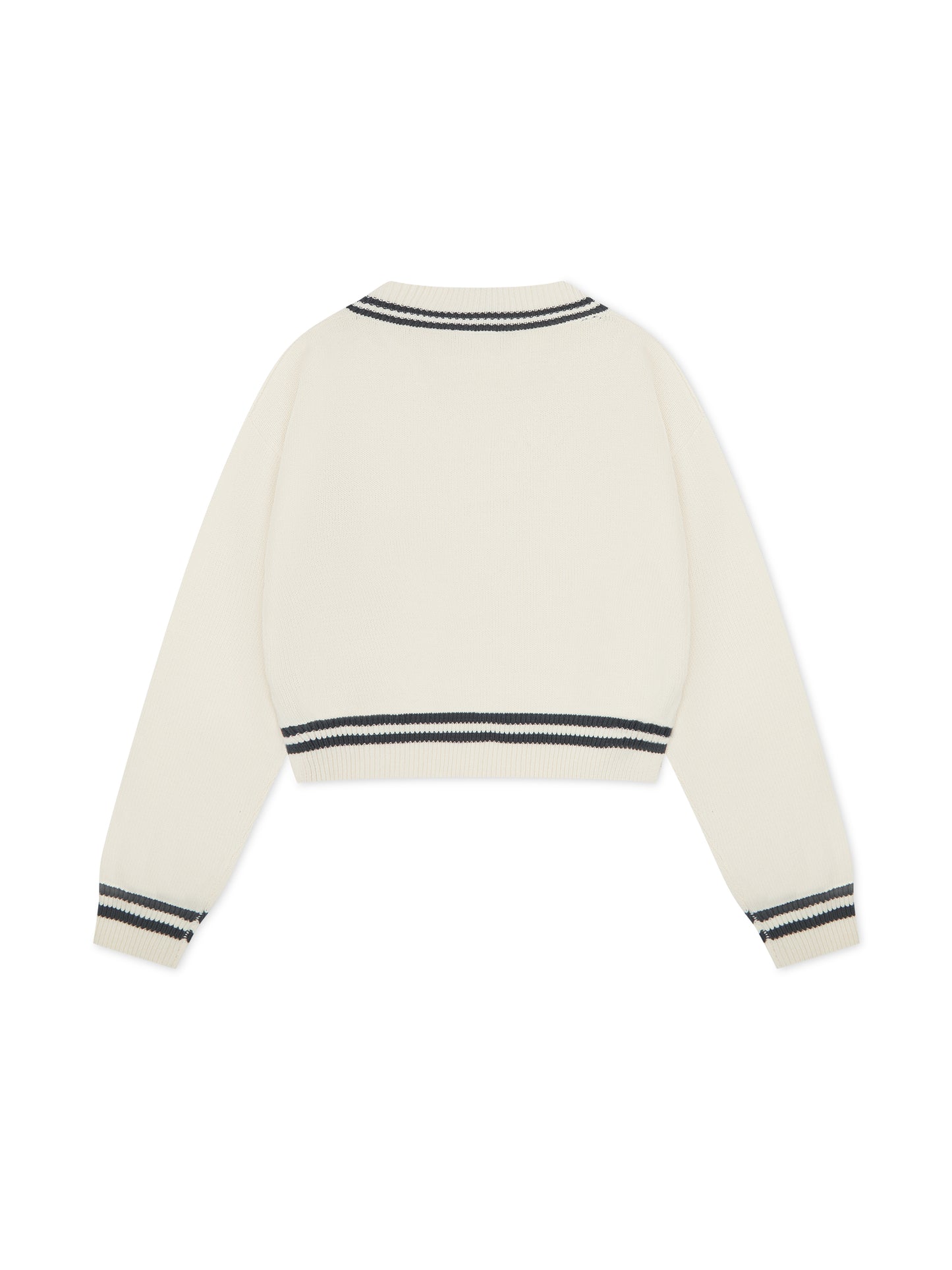 'ROMY' VARSITY CROPPED V NECK KNITTED JUMPER WHITE