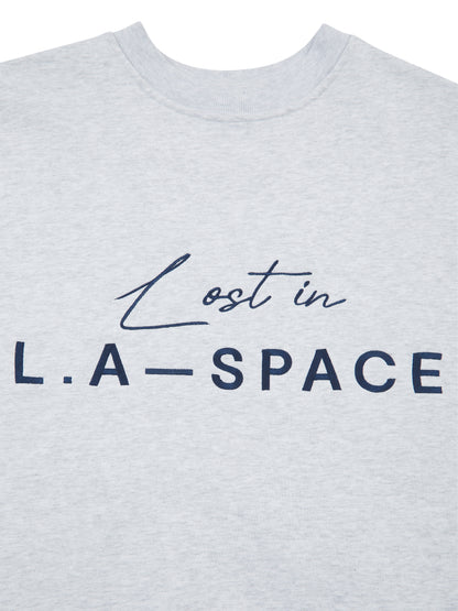 'LOST IN L.A-SPACE' EMBROIDERED SWEATSHIRT IN LIGHT GREY MARL