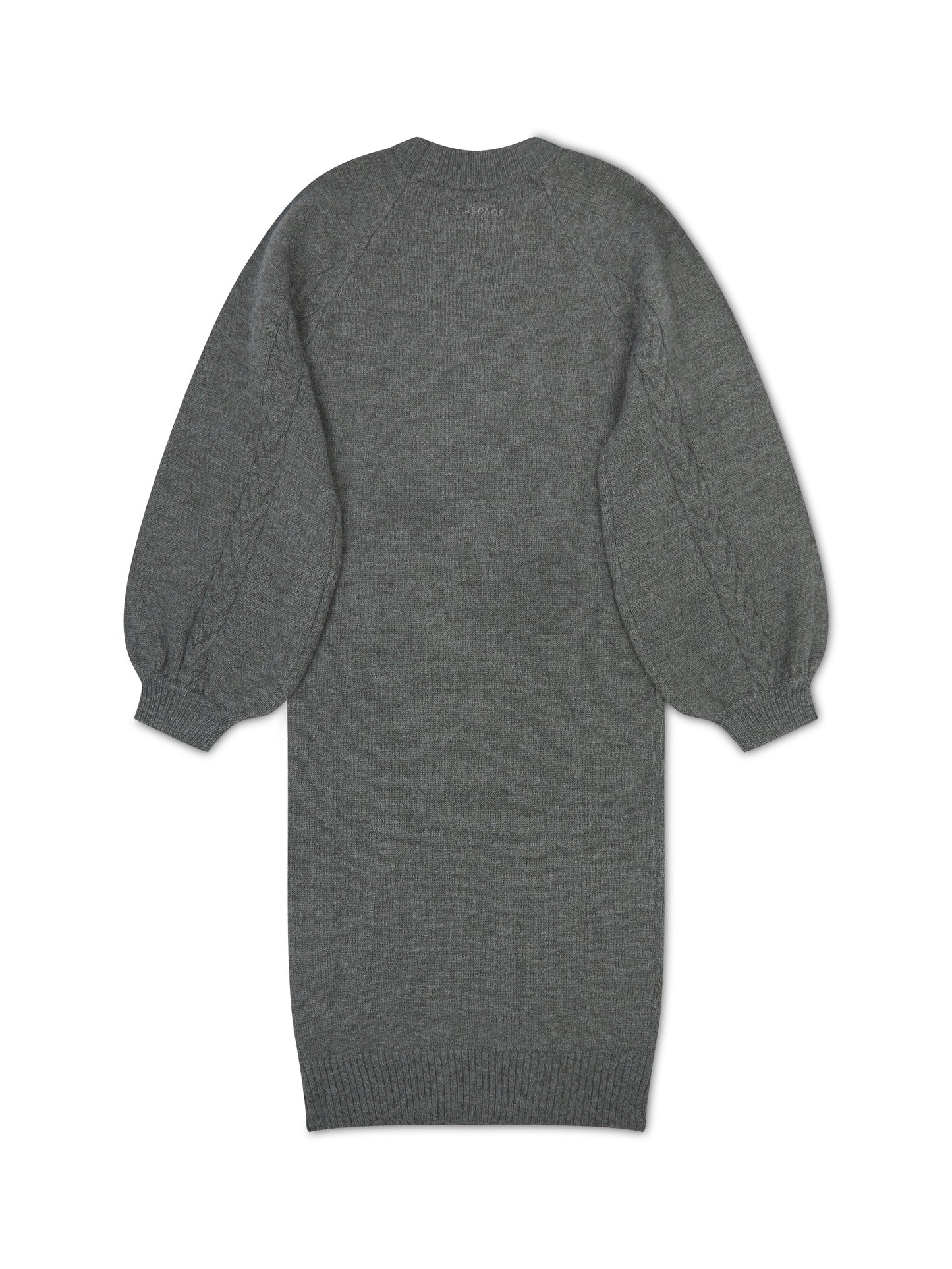 ‘MARGAUX’ KNITTED CABLE DETAIL BALLOON SLEEVE MIDI DRESS GREY