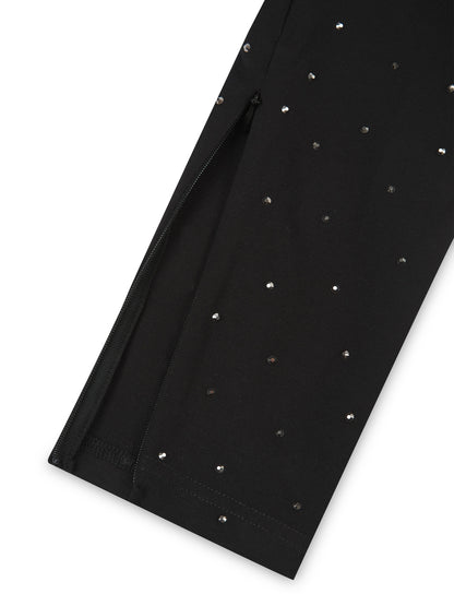 ‘LORNA’ RHINESTONE ZIP HEM LEGGINGS