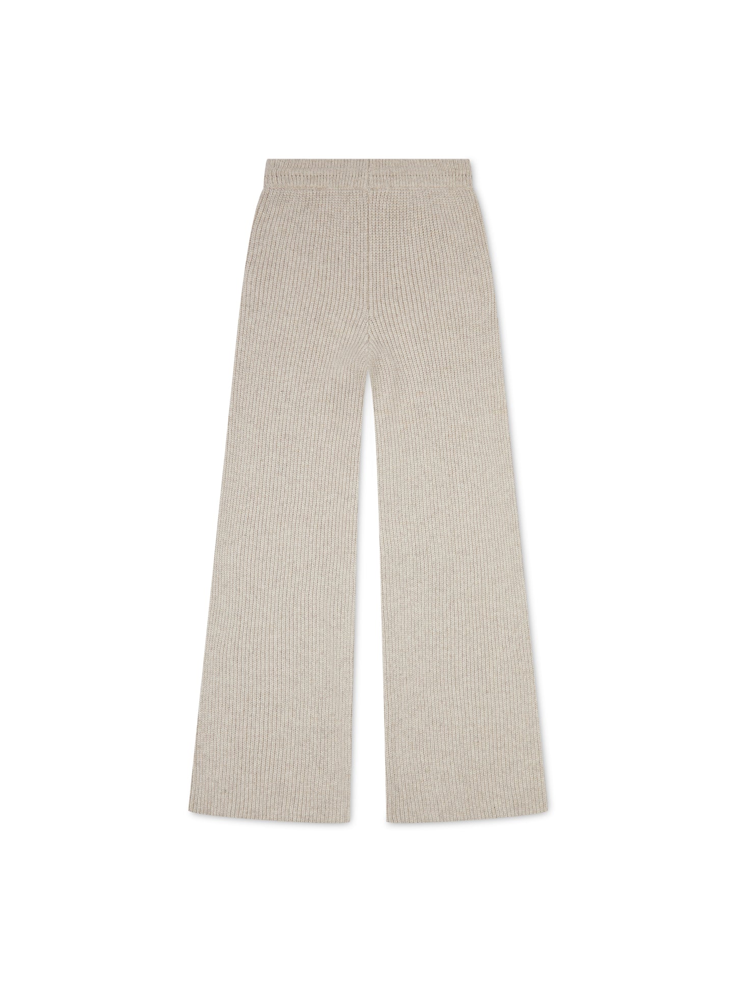 'CAMILLE' RIBBED DETAIL KNITTED WIDE LEG TROUSERS BEIGE