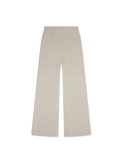 'CAMILLE' RIBBED DETAIL KNITTED WIDE LEG TROUSERS BEIGE