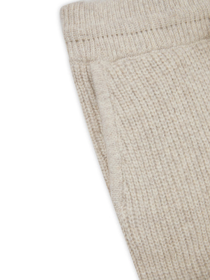 'CAMILLE' RIBBED DETAIL KNITTED WIDE LEG TROUSERS BEIGE