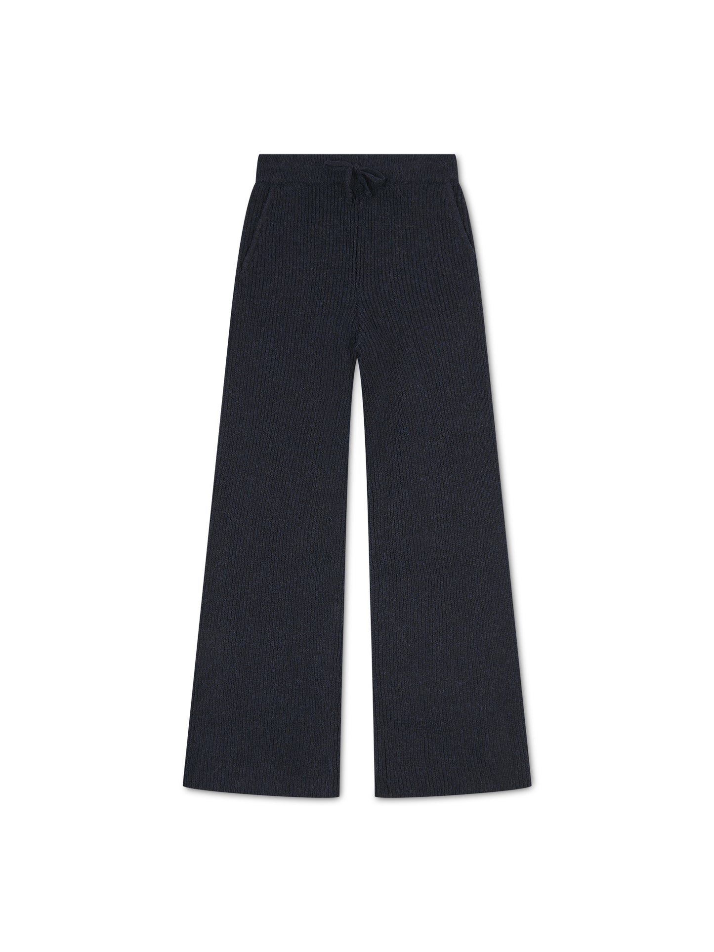 'CAMILLE' RIBBED DETAIL KNITTED WIDE LEG TROUSERS NAVY