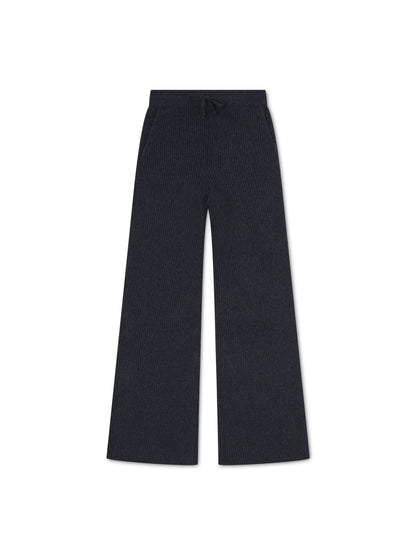 'CAMILLE' RIBBED DETAIL KNITTED WIDE LEG TROUSERS NAVY