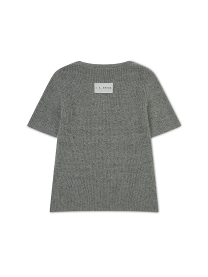 'CALME' TEXTURED KNIT V-NECK T-SHIRT GREY