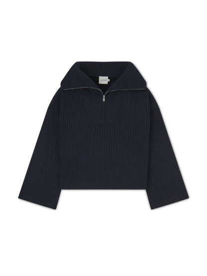 'DELPHINE' HALF ZIP FUNNEL NECK KNITTED JUMPER NAVY