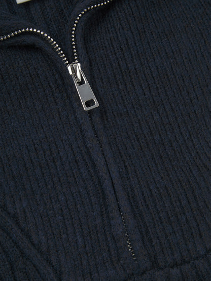 'DELPHINE' HALF ZIP FUNNEL NECK KNITTED JUMPER NAVY