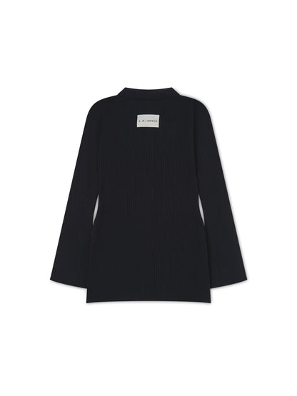 'AUSTIN' RIB KNITTED BUTTON THROUGH TOP NAVY