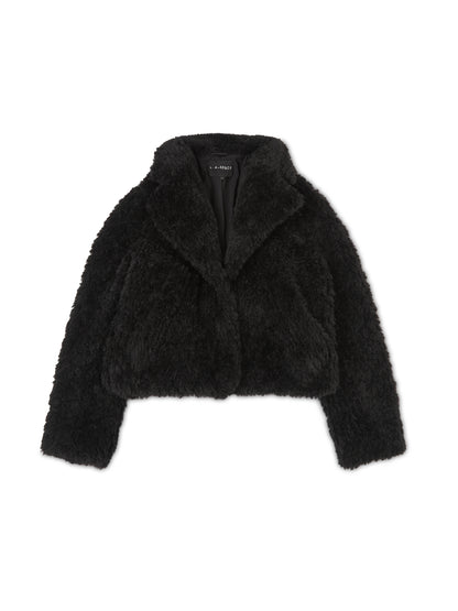 'GISELLE' FAUX FUR CROPPED COAT BLACK