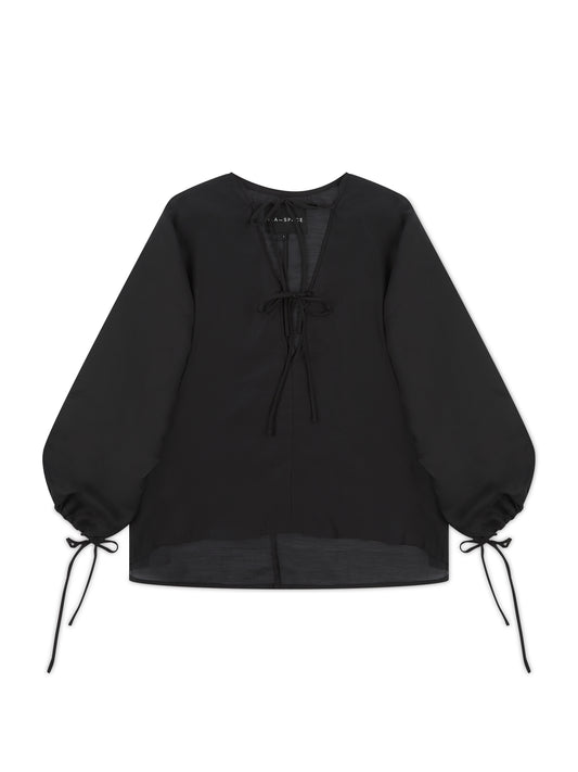 'GIGI' EXAGGERATED BALLOON SLEEVE CHIFFON BLOUSE BLACK