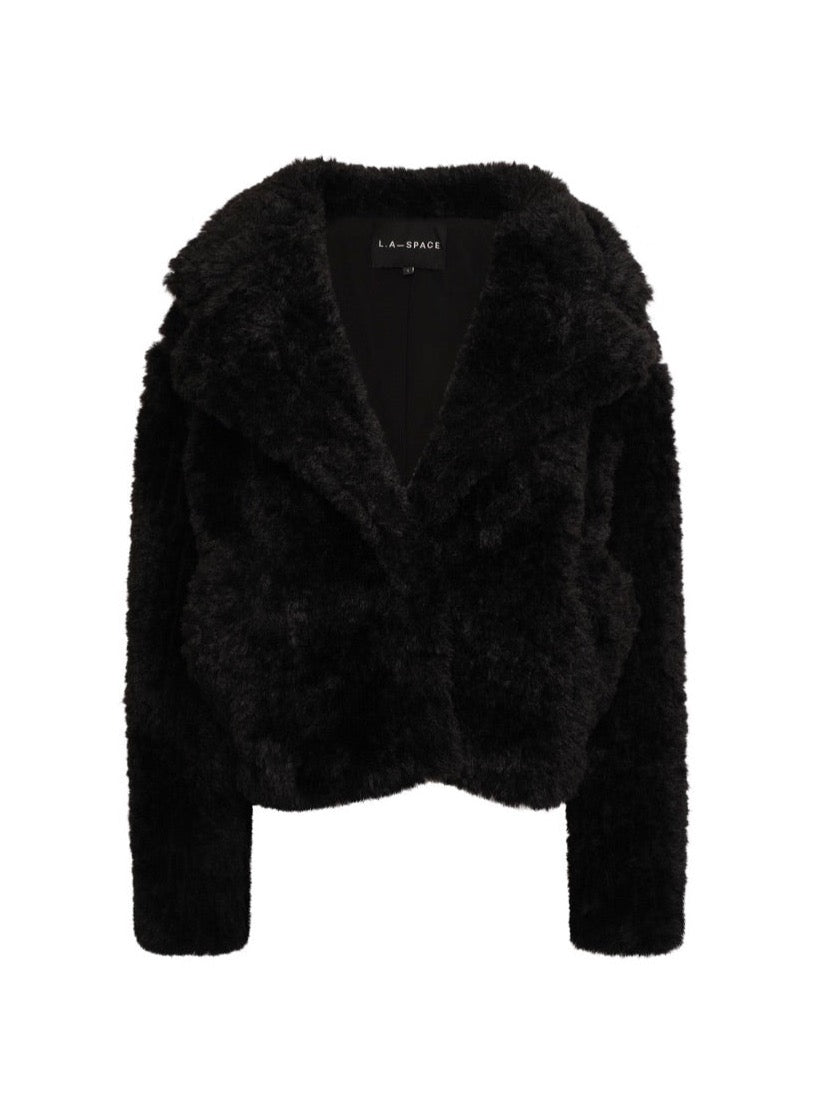 Short black faux fur coat