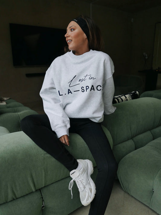 'LOST IN L.A-SPACE' EMBROIDERED SWEATSHIRT IN LIGHT GREY MARL